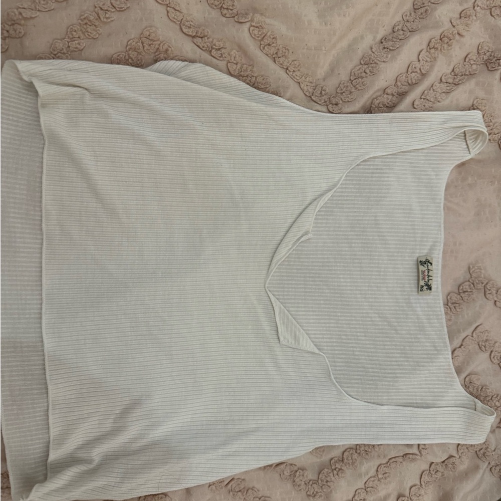 Free People White Ribbed Tank Top
